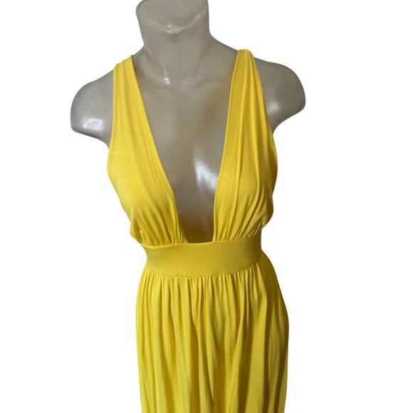 RACHEL PALLY Yellow Deep Plunge Empire Waist Babydoll Maxi Dress Size XS Modal - Picture 2 of 8